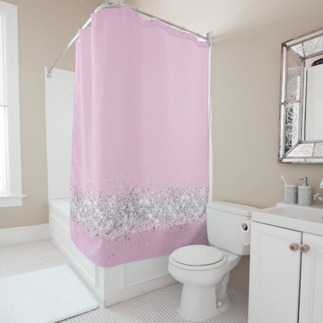 Silver Glittery  Edging  on Pink Shower Curtain (In Situ)