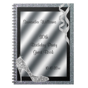 Silver Glittery Stiletto & Streamers 30th Birthday Notebook