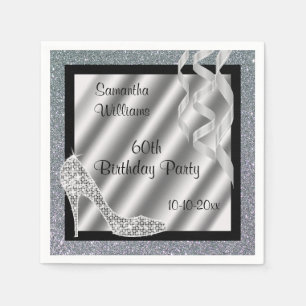 Silver Glittery Stiletto & Streamers 60th Birthday Napkin
