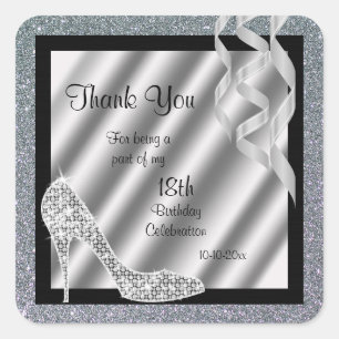 Silver Glittery Stiletto & Streamers  Square Sticker