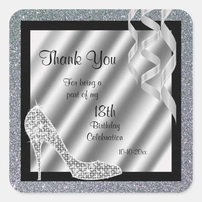 Silver Glittery Stiletto & Streamers  Square Sticker (Front)