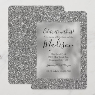 SIlver Glitz Glam Glitter Sparkle Invitation