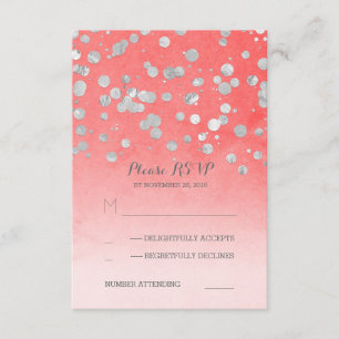 silver glitz pink coral wedding RSVP cards