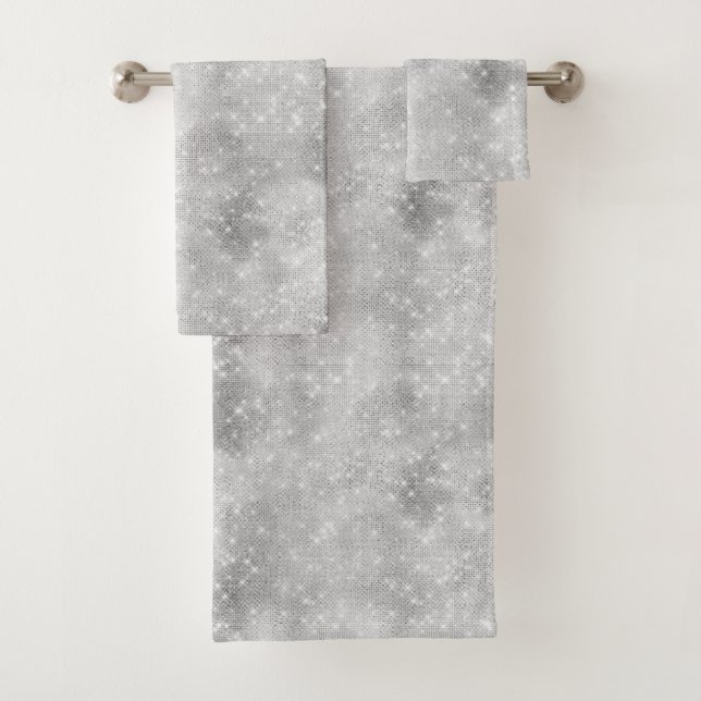 Silver Glitzy Chic Glam Sparkle Bath Towel Set (Insitu)