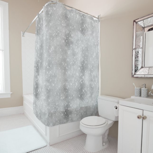 Silver Glitzy Chic Glam Sparkle Shower Curtain (In Situ)