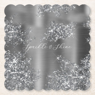 Silver Glitzy Glitter Paper Coaster