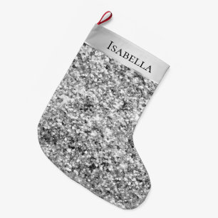 Silver Glitzy Sparkle Glitter Name Large Christmas Stocking