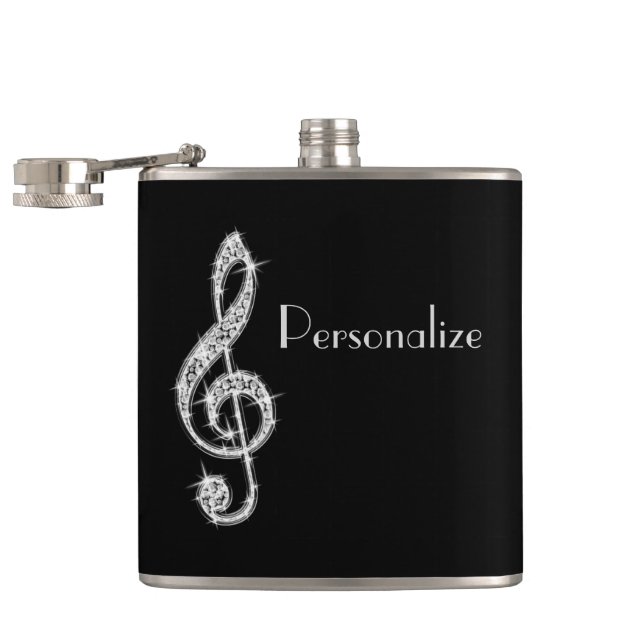 Silver Glitzy Sparkly Music Notes Hip Flask (Opened)