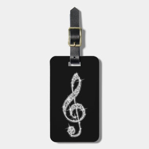 Silver Glitzy Sparkly Music Notes Luggage Tag
