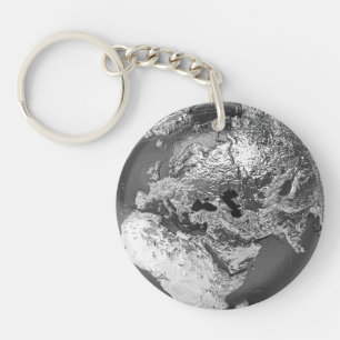 Silver Globe - Europe, 3d Render Key Ring