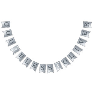 Silver God Bless 6 Letters Name Baptism Communion Bunting