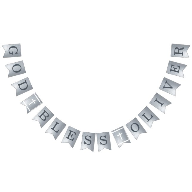 Silver God Bless 6 Letters Name Baptism Communion  Bunting (All)