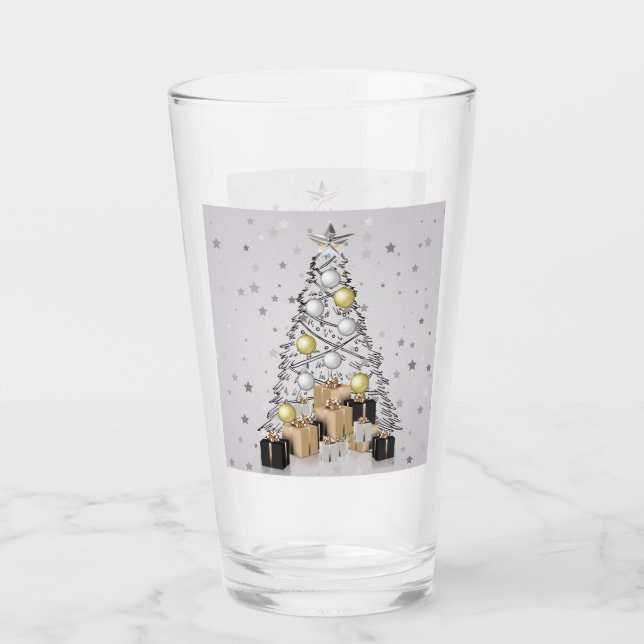 Silver Gold and Black Christmas Tree Glass (Front)