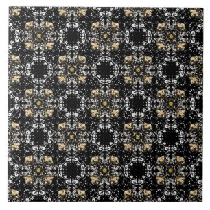 Silver, Gold, and Black Hollywood Regency Pattern Ceramic Tile