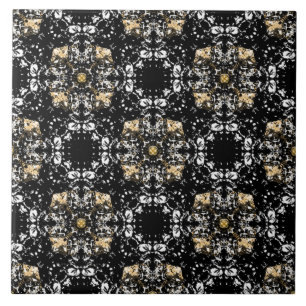 Silver, Gold, and Black Hollywood Regency Pattern Ceramic Tile