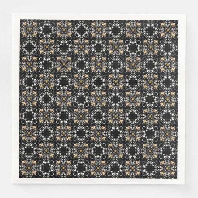 Silver, Gold, and Black Hollywood Regency Pattern Napkin (Front)