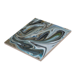 Silver, gold and turquoise abstract pattern ceramic tile