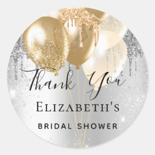 Silver gold balloons bridal shower thank you classic round sticker