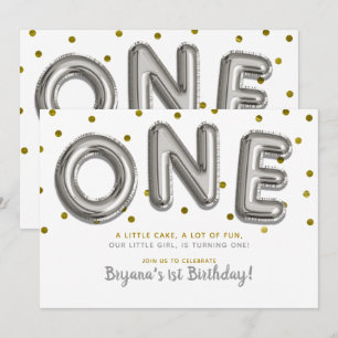 Silver & Gold Balloons ONE 1st Birthday Party Invitation
