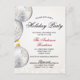 Silver Gold Baubles Christmas Holiday Party Invitation Postcard