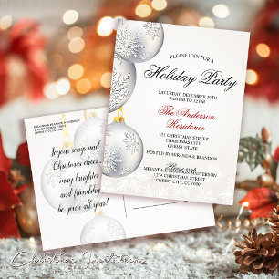Silver Gold Baubles Christmas Holiday Party Invitation Postcard