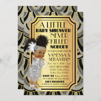 Silver Gold & Black Flapper African American Girl Invitation