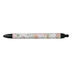 Silver Gold Black Leopard Print Pink Flowers Black Ink Pen