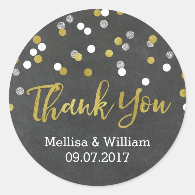 Silver Gold Chalkboard Confetti Wedding Favour Tag (Front)