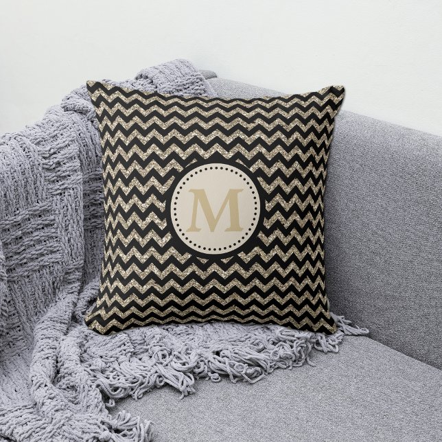 Silver Gold Chevron Glitter Monogram Cushion (Creator Uploaded)