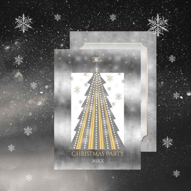 Silver Gold Christmas Tree | Snowflakes Party Invitation (Creator Uploaded)