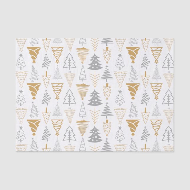Silver & Gold Christmas Tree Tissue Paper (Front)