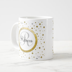Silver/Gold Confetti Monogram Large Coffee Mug
