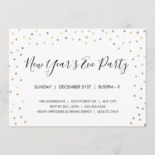 Silver + Gold Confetti New Year's Eve Party Invite
