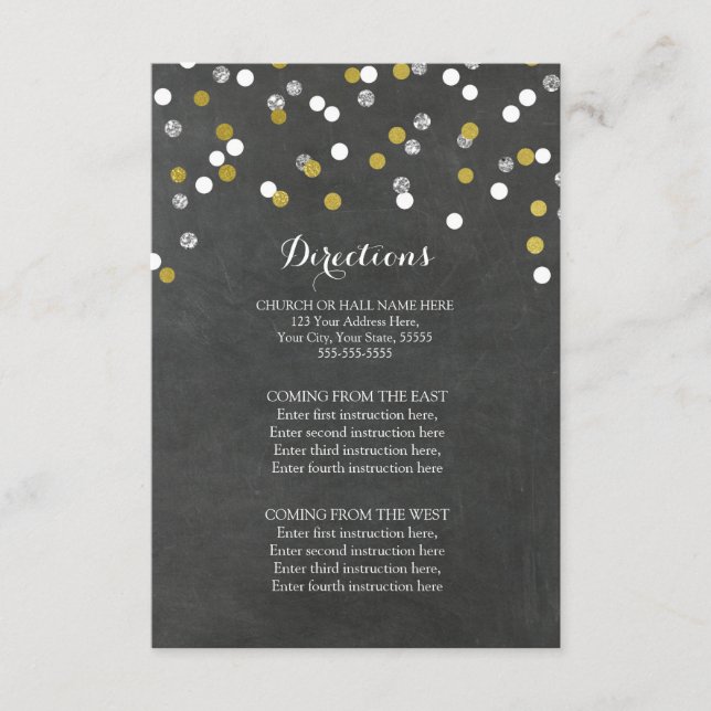 Silver Gold Confetti Wedding Direction Insert (Front)