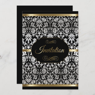 Silver & Gold Damask Party Celebration DIY Text Invitation