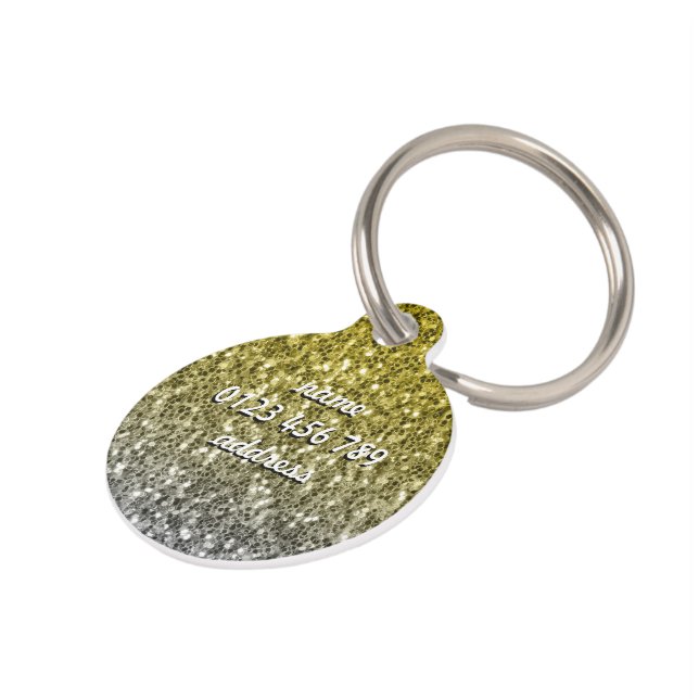 Silver gold dark sparkles glitter ombre  pet tag (Side)
