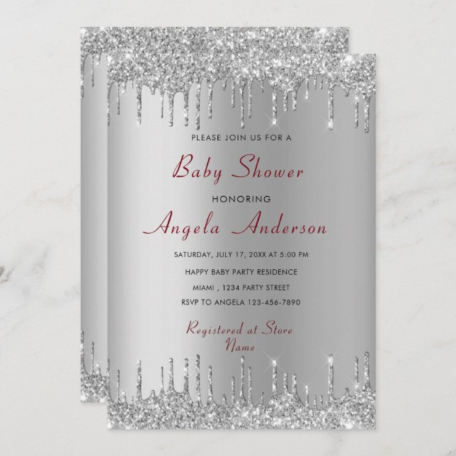 Silver Gold Drips Baby Boy Shower Invitation Card (Front/Back)