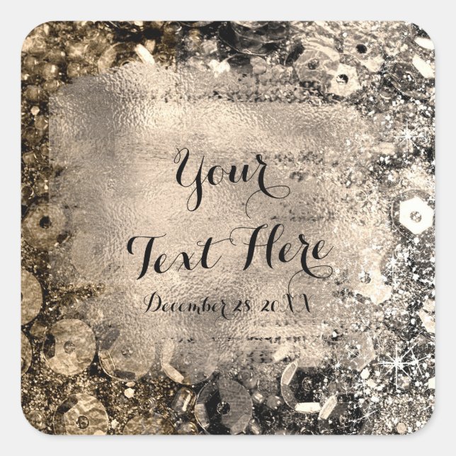 Silver & Gold Faux Foil Luxury Glam Glitter Look Square Sticker (Front)
