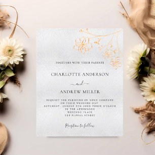 Silver gold floral budget wedding invitation flyer
