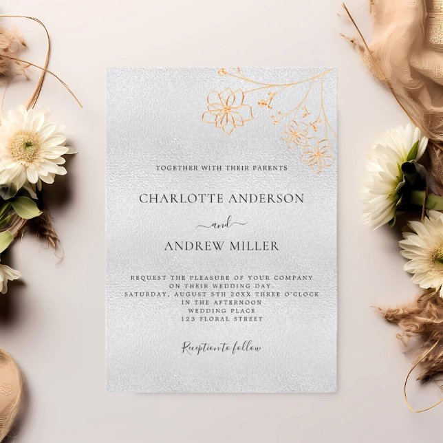 Silver gold floral elegant luxury wedding invitation (Creator Uploaded)