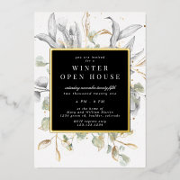 Silver Gold Floral Elegant Square Open House