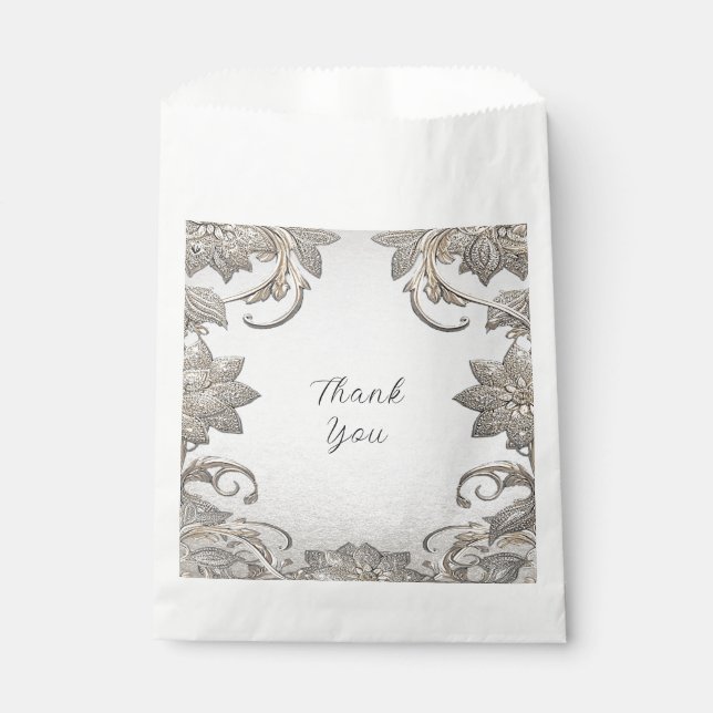 Silver Gold Floral Favour Bag (Front)