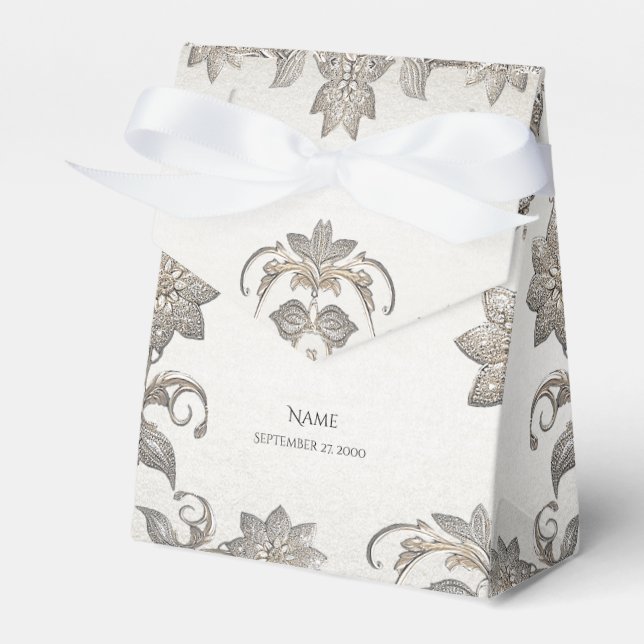 Silver Gold Floral Favour Box (Front Side)