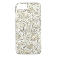 Silver & Gold Floral Paisley Over White Background