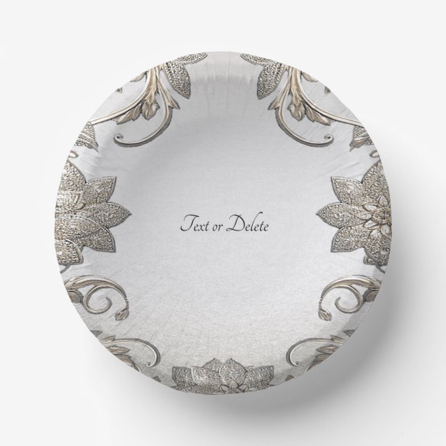 Silver Gold Floral Paper Bowls Paper Plate (Front)