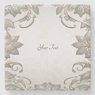 Silver Gold Floral Stone Coaster