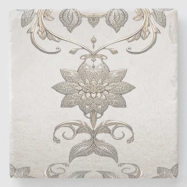 Silver Gold Floral Stone Coaster (Front)