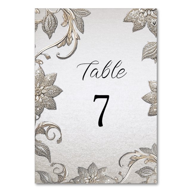 Silver Gold Floral Table Number (Front)