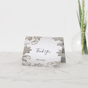 Silver Gold Floral Thank You Card