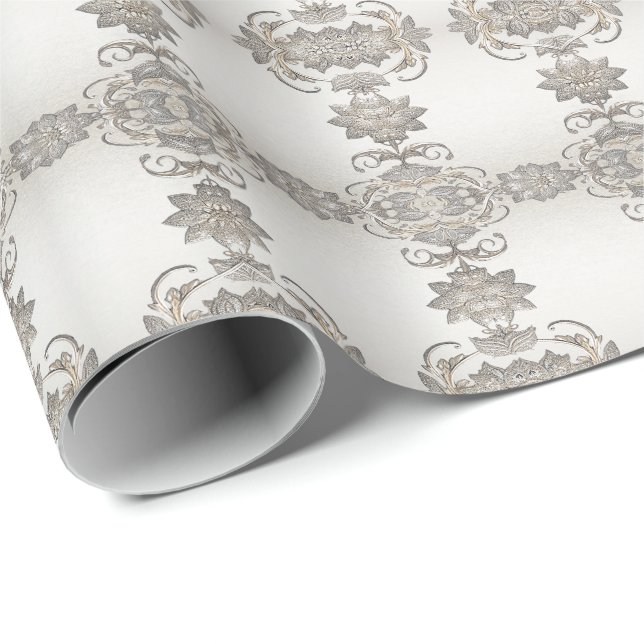 Silver Gold Floral Wrapping Paper (Roll Corner)